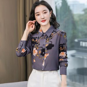 Luxury Fashion Printed Purple Shirt Long Sleeve Women Designer Autumn Winter Lapel Runway Casual Blouses Office Ladies Silk Satin Button Front Shirts Formal Tops