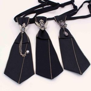 Bow Ties Punk Black Necktie Gothic Metal Chain Crystal Pendant Jewelry Bowtie Evening Adjustable Pre-Tied JK Shirt Decoration Tie