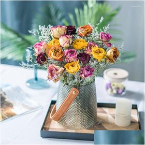 装飾的な花の花輪本物のバラ乾燥自然保存された乾燥ローズパーティークリスマスリビングルームホームデコレーションテーブルアクセサリーd dhqja
