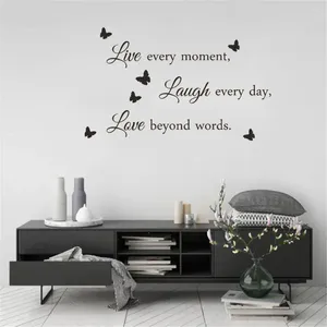 Adesivos de parede ao vivo rir amor adesivo citação decalque decoração de casa para sala de estar quarto revogável arte mural dw7227