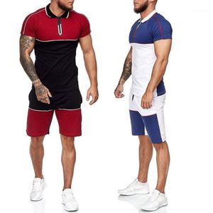 Mens Sweat Suits 2 Piece Outfit Tracksuit Sport Set Man Patchwork Short Sleeve T Shirt Pants Summer Casual Fitness Sportwear1210y