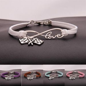 Gioielli di moda Argento antico Bandiera bandiera a scacchi Bracciale Bracciale con ciondoli Gioielli Corda di velluto misto Infinity Love 8 Bangle - 91216S