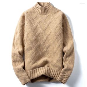 Men's Sweaters Mock Neck Men Autumn Winter Full Length Knitted Clothing Warm Tops Basic Color Khaki Sweater