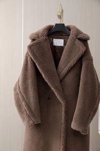 ناتج كبير الحجم من طية صدر السترة Mmax Teddy Bear Icon Coat Camelwool Alpaca Fur Fur Long Coats مزدوجة الصدر