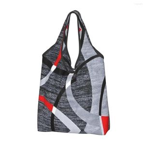 Shopping Bags Custom Modern Abstract Gray Red Swirls Bag Women Portable Large Capacity Grocery Geometric Pattern Tote Shopper