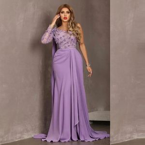 Arabic Lavender Evening Dresses Lace Beaded Prom Dresses Sheath Formal Party Bridesmaid Second Reception Gown dress