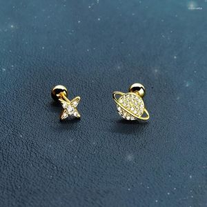 Studörhängen Piercing för Teen Girls Asymmetric Gold Color Zircon Star Universe Screw Ear Studs Brosk Juven Spelare Partihandel KDE010