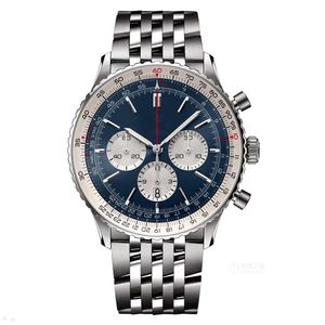 トップAAA B01 B20ブルティリングウォッチNavitimer Chronograph Quartz Movement Steel Limited Blue Dial 50周年記念Sapphire Watchステンレスストラップメンズリストウォッチ