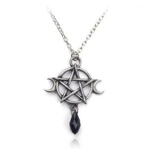 Supernatural Pentagram Moon Necklace Black Crystal Pendant Witch Protection Star Amulet For Women Charm smycken Tillbehör GIFT1301X