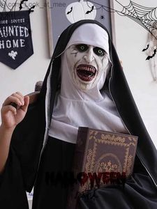 Maski imprezy Horror Halloween maska ​​zakonnica z przerażającą pełną maską na głowę cosplay cosplay na Halloween imprezowy podpieranie twarzy lateksu masques Q231007