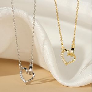 Подвески, модные женские посеребренные S925, платиновые, со вспышками и бриллиантами, в форме сердца любви, индивидуальные дикие ожерелья XL345