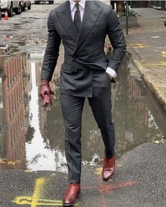 Men's Suits Double Breasted Grey Wedding Suit Prom Men Groom Tuxedo Man Blazer Latest Design Costume Homme 2 Pcs Jacket Pant