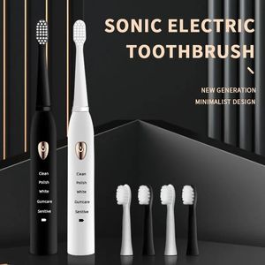 Зубная щетка Jianpai для взрослых, черная, белая, классическая, акустическая, электрическая, 5 режимов передачи, зарядка через USB, IPX7, водонепроницаемая, 231006