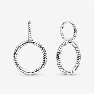 100% Authentic 925 Sterling Silver Moments Charm Double Hoop Earrings Fashion Women Wedding Engagement Jewelry Accessories269K