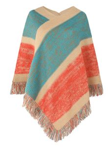 Halsdukar höst och vinter batwing ärmar regnbåge stripe regn poncho kvinnor mod tröja kappa borstat sjal tassel hörn 231007