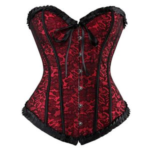 Whole- Floral Cincher Gothic Lace up Boned Overbust Corset Bustier Waist Trainer Corset Corselet Tops Plus Size 6xl2405