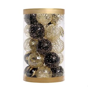 Weihnachtsdekorationen, Christbaumkugeln, glitzernde Weihnachtskugeln, bruchsicheres PVC, 6 cm, dekorative Weihnachtskugeln, Schwarzgold, 231006