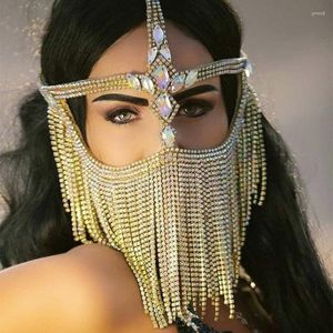 Haarspangen Halloween Bauchtanz Maskerade Headchain Maske Dame Cosplay Nachtclub Schmuck Strass Schleier Spielzubehör