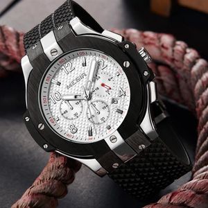 腕時計メギルクオーツウォッチメンズカジュアル3D彫刻ダイヤルブラックシリコーン時計3atm耐水クロノグラフメンズWR235W