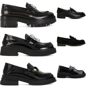Designer outono sapatos casuais para mulheres brilhante marrom preto temperamento ao ar livre laca couro grosso sola senhoras sapatos eur 36-40