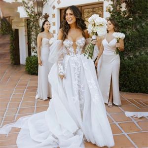 Abiti da sposa modesti taglie forti Matrimonio in spiaggia Chiffon A Line Lunghezza pavimento Spalline allacciate sul retro Semplice ed elegante Boho