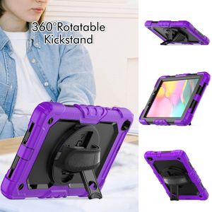 Hand Strap 360 Rotating Stand Case For Samsung Galaxy Tab A 8.0 inch T290 T295 Silicone PC Full Body Protective Kids Tablet Cover with Screen PET Film Shoulder Strap