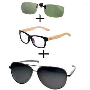 Solglasögon 3st !!! Bekväm trä kvadratram läsglasögon män kvinnor legering polariserad pilot körklämma