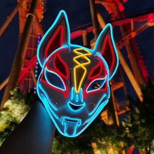 Тематический костюм Аниме Косплей Dcor Японская маска лисы Светодиодная неоновая световая маска Halloween Come Mask Светящаяся светодиодная маска DJ Dance Glow Party PropsL231008