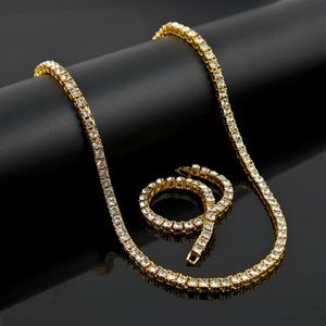 Hip Hop 1 Row Bling Tennis Chain Necklace Bracelet Set Mens Lady Gold Silver Black Simulated Diamond Jewelry257l