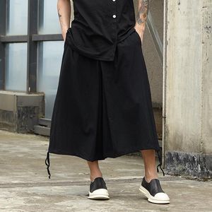 Мужские брюки 2023, мужские льняные брюки в стиле Ямамото, свободные повседневные брюки с завязками в японском стиле