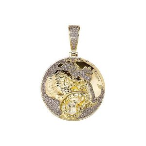 Pendant Necklaces Hip Hop CZ Stone Paved Bling Iced Out Gold Color Gorilla Pattern Earth Pendants For Men Rapper Jewelry GiftPenda256z