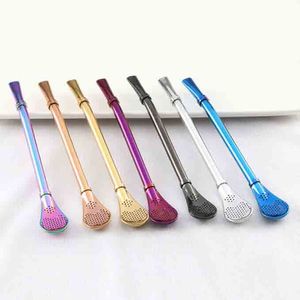 Drinking Straw Stainless Steel Yerba Mate Straw 7 Colors Gourd Filter Spoons Reusable Metal Pro Tea Tools Bar Accessories