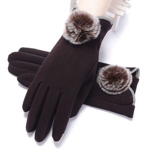 Five Fingers Gloves Nonfleece gloves female autumn and winter fur ball driving and riding warm touch screen gloves l31 231006