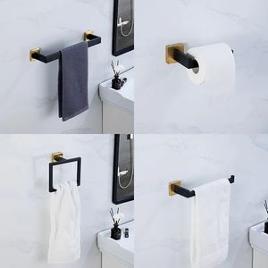 Set di accessori da bagno Set di mensole da bagno in oro nero Set di organizer per montaggio a parete Portasciugamani in acciaio inossidabile Porta carta igienica Gancio Set di accessori da bagno 231007