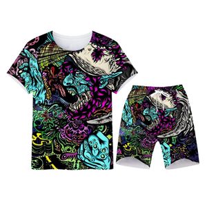 New Fashion Donna/Uomo Horror Skull Divertente 3d Stampa T-Shirt / Jogger Shorts Casual Tuta Set S-7XL 004