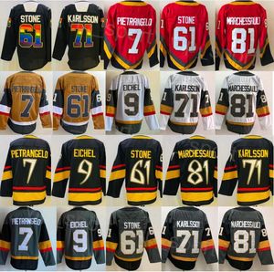 Mens Hóquei 9 Jack Eichel Jersey Reverse Retro 81 Jonathan Marchessault 7 Alex Pietrangelo 61 Mark Stone 71 William Karlsson Costurado Estádio Cinza Preto Branco