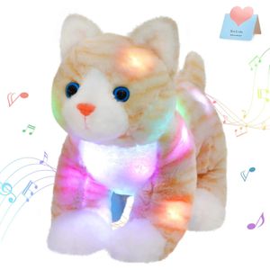 Plyschdockor söta kawaii dollleksaker 35 cm kast kuddar kitty katt med musikaliska led fyllda djur gåva för flickor barn lullaby 231007