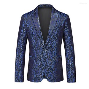 Ternos masculinos terno casaco padrão brilhante impressão tecido contraste cor colarinho festa design de luxo moda causal fino ajuste blazer