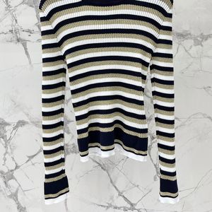 Maglioni da donna 2023 Moda donna Stripe O-Collo Manica lunga Pullover Runway Casual Morbido maglione elastico Maglieria Lady Office Tops