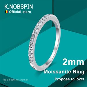 Solitaire Ring Knobspin 2mm D Renk S925 Sterling Sliver kaplamalı 18K Beyaz Altın Bant Düğün Nişan Yüzükleri Kadınlar İçin 231007