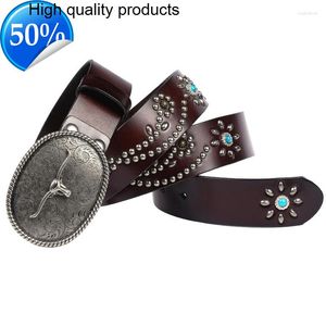 Bälten 3.8 cm lyxdesigners Rivet äkta läderbälte Punk Mens Rock Hip Hop Style Jeans Male Ceinture Strap Midjan