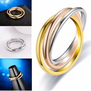 Klasyczny pierścionek z trzema pierścieniami dla mężczyzn Kobiety Para moda proste pierścienie z trzema kolorami Rose Gold Titanium Steel Pierinki