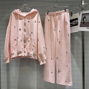 Dwuczęściowe spodnie dla kobiet Prepomper 2023 Autumn Rhinestone Hafted Beadings Dripstring z kapturem Bluza Bluza długa ścieżki GL755