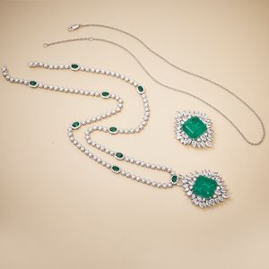 Designer coleção estilo high-end mulheres senhora inlay diamante zircão cúbico paraiba único pingente cor prata destacável colar de corrente dupla