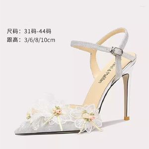 Dress Shoes Spring/Summer Pointed Sequin Lace Flower Sandals With Thin High Heels Banquet Versatile Large And Small Women's