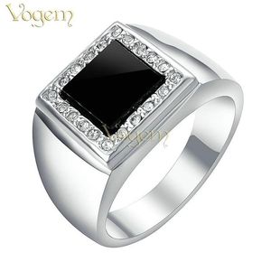 Vogem Mens Signet Rings Silver Plating CZ Zirconia Seal Ring With Black Stone Square Punk smycken pojkvän Julklappar178b