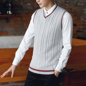 Men Autumn Winter Sweater V-neck Sleeveless Vest Smart Pullovers Slim Knitted Sweater Plus Velvet Kpop Student Man Clothing 20211275a