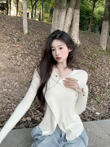 Women Sweters 2024 Autumn Korean Fashion V-dhand dzianinowy Temperament Kolor Temperament Kolor