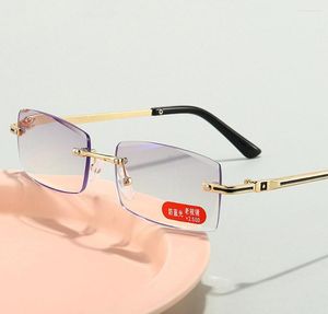 Solglasögon Luxury Diamond Cutting Ultralight Reading Glasses Women Män Rimless High Quality Frame Anti Blu Ray Fashion 1 1,5 till 4