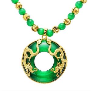 Sha Jin Guan Dou Shuanglong Cat Eye Collana in giada dorata da uomo Imitazione Hetian Yu Pingan Catena lunga placcata oro maglione249h